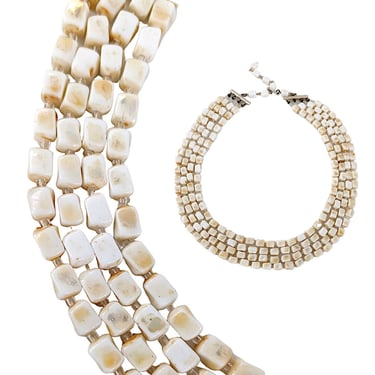 Vintage Ivory White Beaded Necklace, Multi Strand Stone Like Bead Necklace 