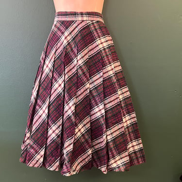 plaid campus skirt vintage 70s tartan pleated a-line skirt small 