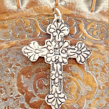 Cast Metal Cross~Large Flower Cross Pendant made in India~Unisex cross Vintage cross~Gifts for Her~JewelsandMetals. 