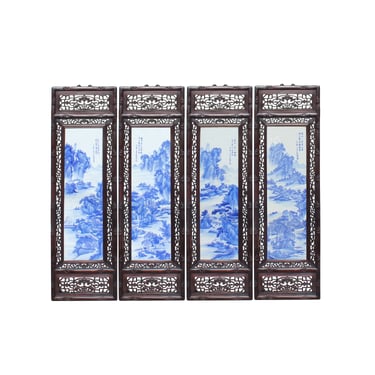 Set of 4 Chinese Mountain River Porcelain Blue & White Painting Wall Panels ws2444E 