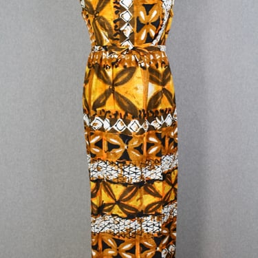 1960s 1970s Hawaiian Dress - Tropical, Tiki Maxi - Resort Wear, Vacation Dress - Palm Beach - Kaftan, Muumuu - Size M 