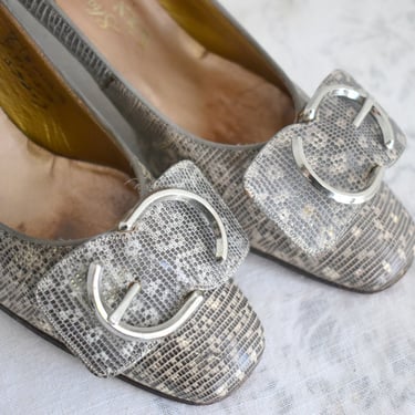 1940s Van Arden Gray Snakeskin Heels in Original Box, Size 7.5 AAA 