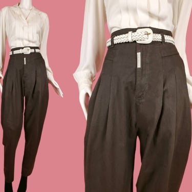 1980s Z Cavaricci pants. Ultra high waist, baggy fit, extreme tapered legs. Pleats balloon pants new wave 80s club. 