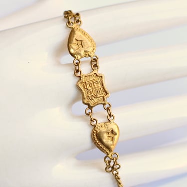 24k Chinese Gold Baby Bracelet - Solid Gold Heart Link Curb Chain - 6g 
