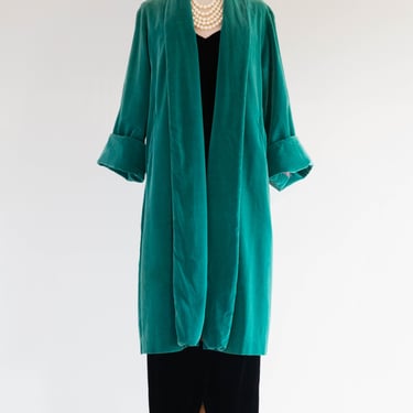 Gorgeous 1950's Emerald Green Velvet Swing Coat / Medium