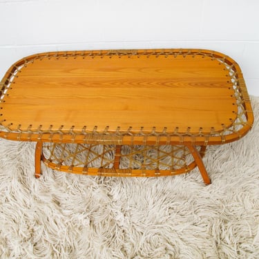 Vermont Tubbs Wood and Hide Woven Double tier coffee Table 