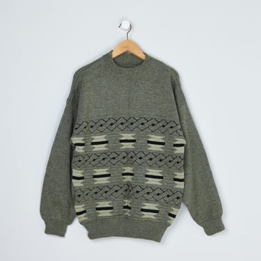 Vintage 90s Olive & Black Textured Knit Sweater - nineties, marled, pullover, crewneck, green, beige - Men's L 