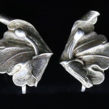 Vintage Sterling Silver Flower Floral Screw Back Earrings Hibiscus Artisan Jewelry 