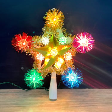 Plastic and tinsel illuminated tree top star - 1970s vintage 