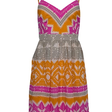 Trina Turk - Pink, Orange &amp; Brown Abstract Print Sleeveless Mini Dress Sz 2
