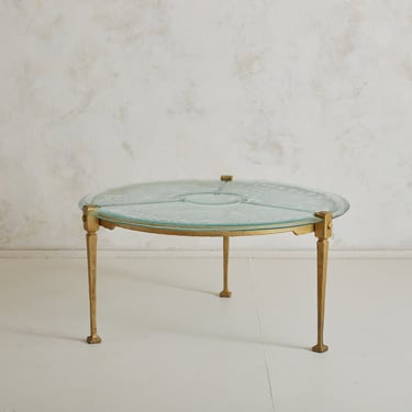 Brass + Glass Top Round Coffee Table by Lothar Klute, Germany 1980s