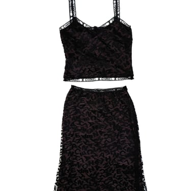 Chanel Black Lace Logo Skirt Set