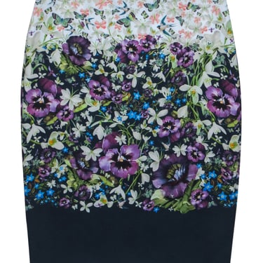 Ted Baker - Navy & Multicolor Floral & Nature Print Pencil Skirt Sz 8