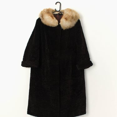 Vintage brown Faux fur coat with sheepskin collar - Small / Medium - Large 