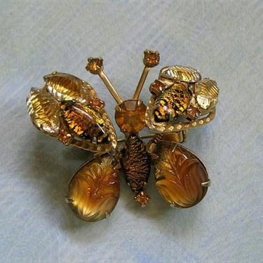 Vintage Julianna or Weiss Butterfly Brooch Pin, Butterfly Trembler Brooch Pin, Butterfly Costume Jewelry (#4064) 
