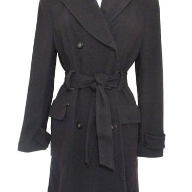 Double Breasted Coat, Vintage Laurel By Escada, Size 38 Women, Dark Brown Boiled Wool Knit 