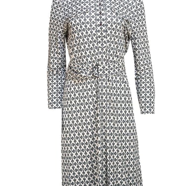 Tory Burch - Cream & Black Print Waist Tie Dress Sz L