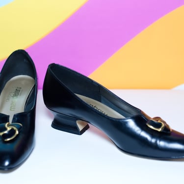Vintage 1980s Black Magdesians Low Heel Shoes | Size 7 