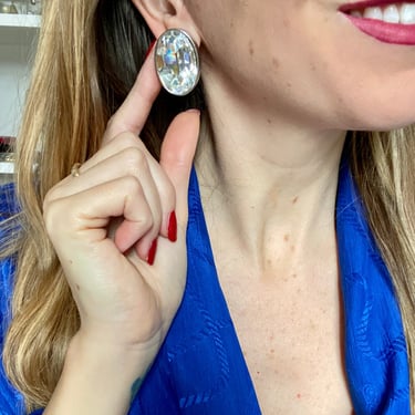 Massive 80s Diamond Crystal Clip On Earrings