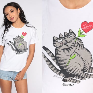 Kliban Cat Shirt 80s Crazy Shirts Tshirt Love Heart Shirt Cartoon Animal Comic Graphic Shirt Vintage 1980s Tee Retro T Shirt Small S 