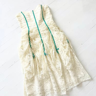 Vintage Betsey Johnson Ruched Lace Strapless Dress 