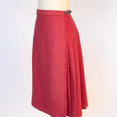 1970s Wool Wrap Skirt Mauve Pleated Buckles S 