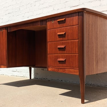 Mid Century English Modern Teak Double Sided Desk 