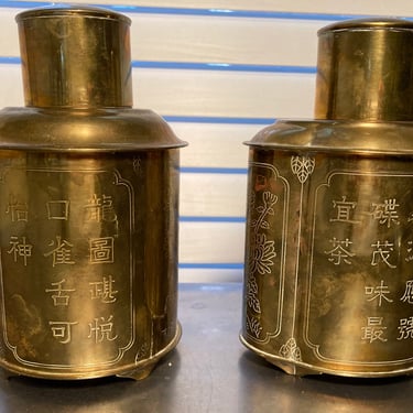 Pair Vintage Brass Tea Caddies 