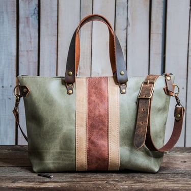 LIMITED RUN | Handmade Medium Leather zipper Bag | The Nelson Sage green Bowler |  made in the USA 