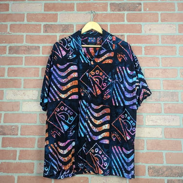 Vintage 90s Y2k Tropical Trantrum ORIGINAL Complicated Pattern Button Down Shirt - Large 