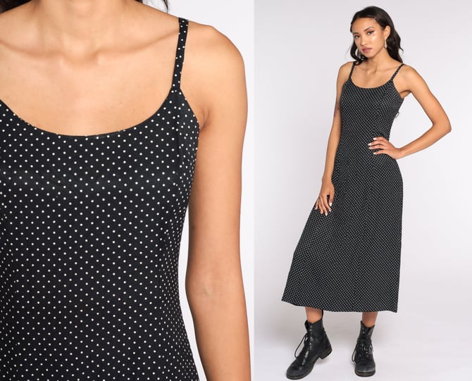 black polka dot dress spaghetti strap