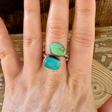 ADJUSTABLE MINT CHIP Double Turquoise Ring | Sterling Silver Jewelry | Navajo Handmade Eli Skeets | Native American Southwest | Adjustable 