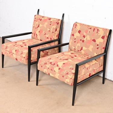 Paul McCobb Planner Group Ebonized and Upholstered His and Hers Lounge Chairs, Pair