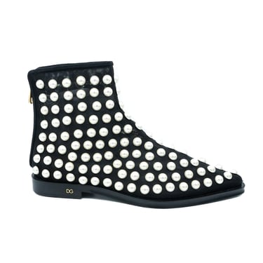 Dolce And Gabbana Pearl Studded Mesh Booties, 39