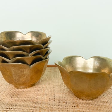 Set of Six Brass Flower Bowls