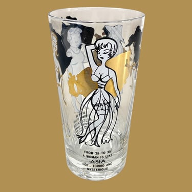 Vintage Novelty Highball Glass Retro 1950s Mid Century Modern + Women Are Like Continents + Funny + MCM Barware + Atomic Kitchen + Drinking 