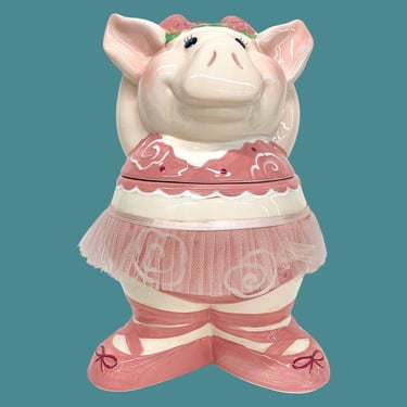 Vintage Cookie Jar Retro 2000s Y2K + Ballerina Pig in Tutu + Pink and White + Ceramic + Kitchen + Dessert Storage + Home Decor + Oink Oink 