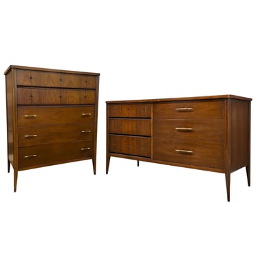 Free shipping within continental US - Vintage Mid Century Modern Solid Walnut Dresser Set Dovetailed by Broyhill 