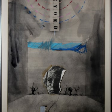 Rafael Mahdavi Beyond/Hello Mid Century Modern Collage Drawing Framed 1972 