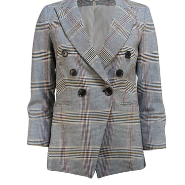 Veronica Beard - White, Black, Blue, & Orange Micro Houndstooth Print Blazer Sz 2