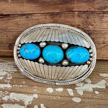 BETTA LEE Large Sterling Silver and Turquoise Mens Belt Buckle | Handmade Nugget Buckle | Navajo Native American Southwestern | 68g 