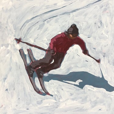 Skier #2  |  Original Acrylic Painting on Canvas, 10 x 10, michael van, snow, figurative, landscape, skiing, winter, gallery wall, small 