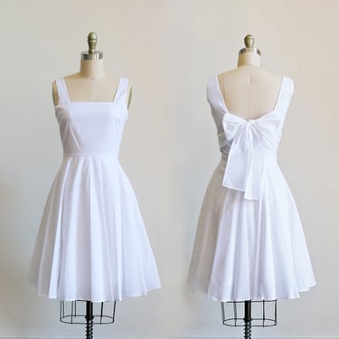 EMMA  - white cotton elopement dress with bow. short white casual wedding dress. vintage inspired reception bridal shower dress 
