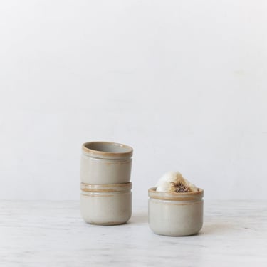 Trio  of Stamped Stoneware Yogurt Pots