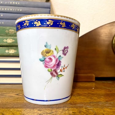 c1786 SEVRES Cobalt & Floral Jar / Flower Pot Unmarked 3 Sided 4.75”x 4” 