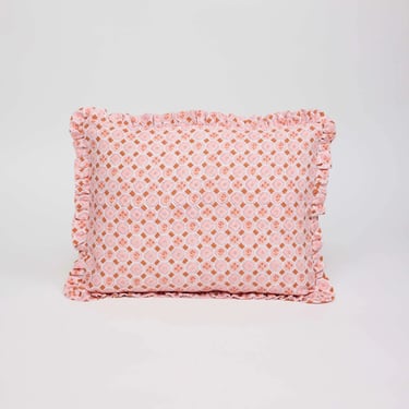 Block Printed Linen Ruffled Pillow in Spring Bloom