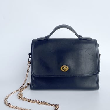 1980s Navy Blue Coach Leather “Court” Handbag