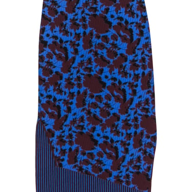 Acne Studios - Blue & Maroon "Jana" Striped & Floral Ribbed Knit Skirt Sz XS