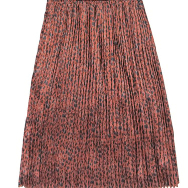 Numph - Orange & Grey Spotted Print Pleated Midi Skirt Sz L