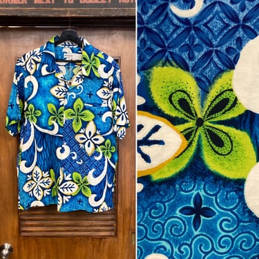 Vintage 1960’s Size L Atomic Mod Krazy Floral Tiki Hawaiian Shirt, 60’s Vintage Clothing 